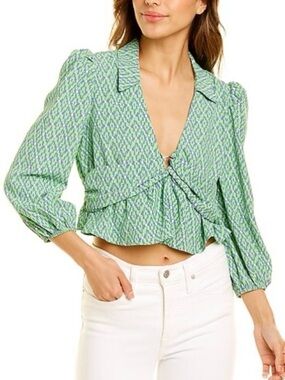 Aiden 3/4 Sleeve Ring Front Peplum Crop Blouse